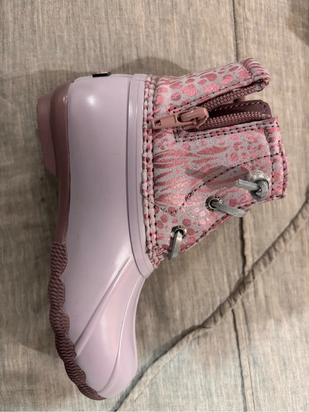 Sperry Kids Pink Patterned Waterproof Lace-Up & Zip Rain Boots